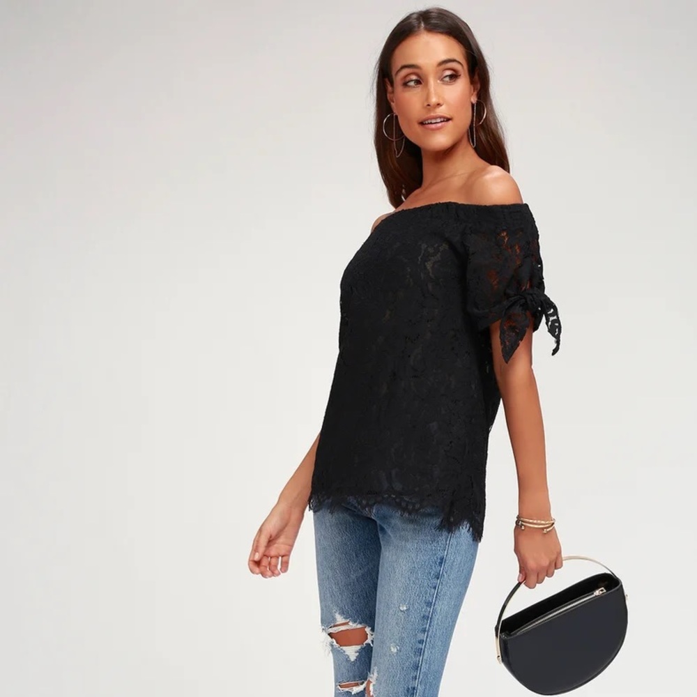 Lulus Black Lace Off-the-Shoulder Top